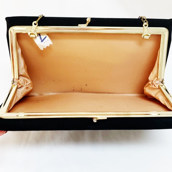 VINTAGE HL Black Evening Bag With Gold Chain - Picture 4 of 5